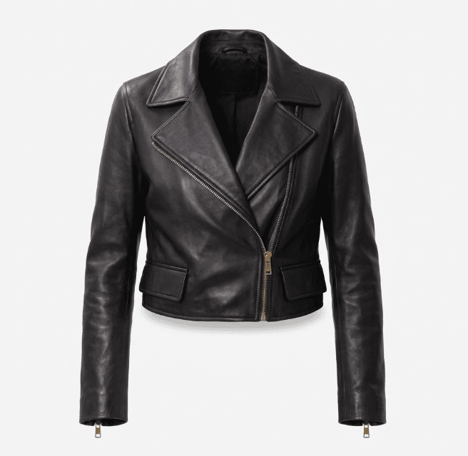 Product photo: black leather biker jacket